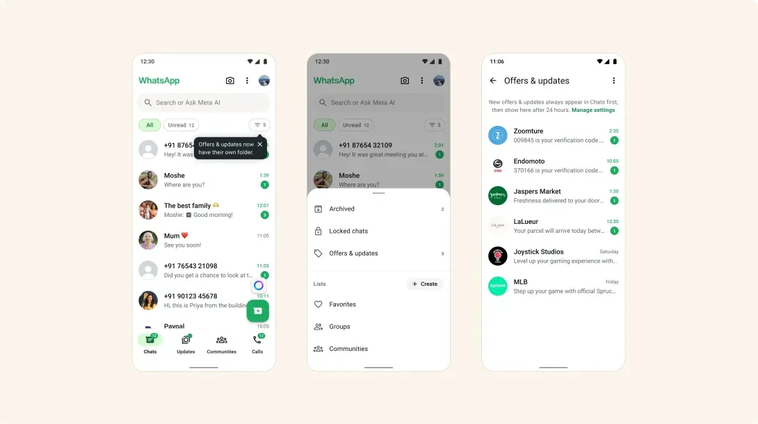WhatsApp Tests New ‘Offers & Updates’ Folder To Organize Business Messages